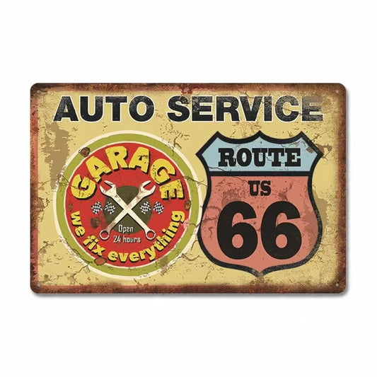 Route 66 vintage car repair sign