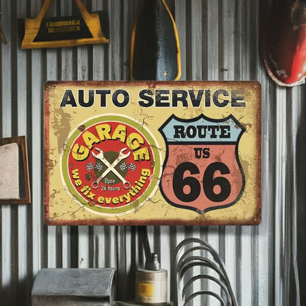 Route 66 vintage car repair sign