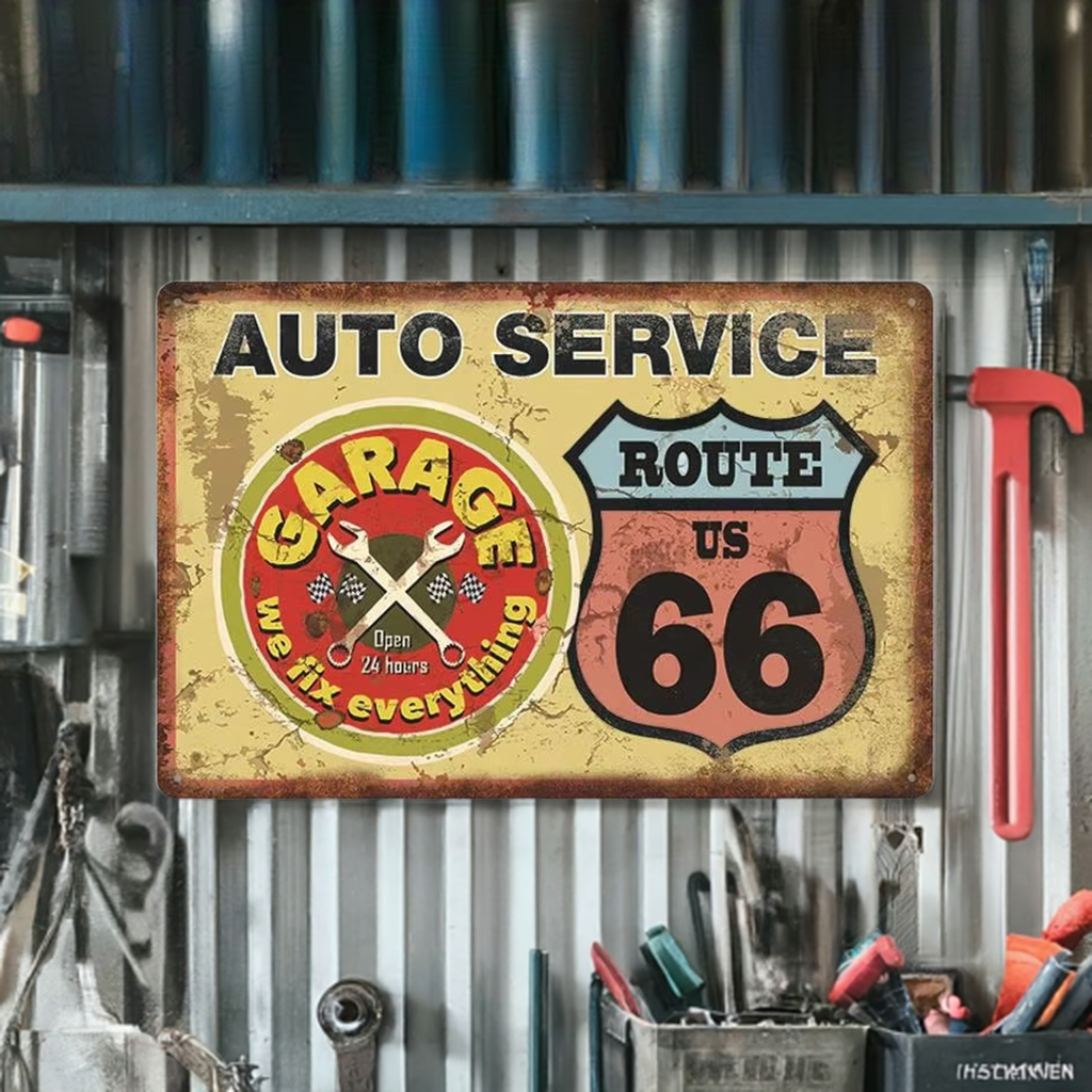 Route 66 vintage car repair sign