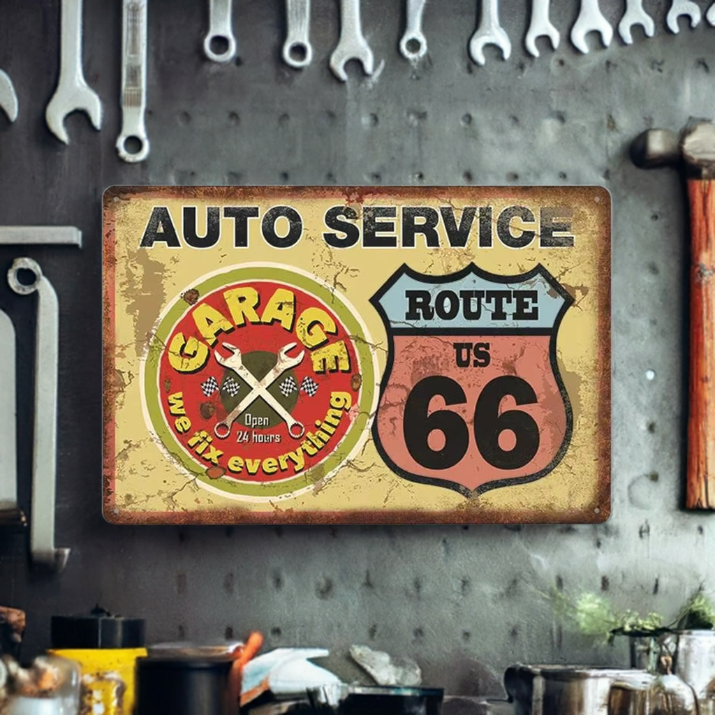 Route 66 vintage car repair sign