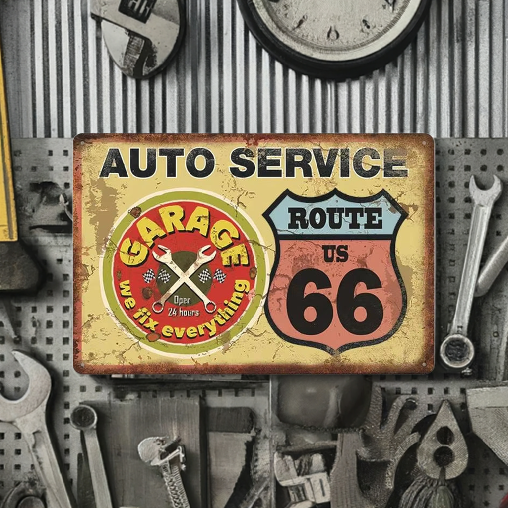 Route 66 vintage car repair sign